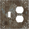 Decorative Outlet Covers Brown Vintage Abstract Floral 2 Gang Wall Plate Cover Single Toggle Duplex Combo Two Switch Light Switch Cover Plate Jumbo Dual GFCI Faceplate for Home Decor