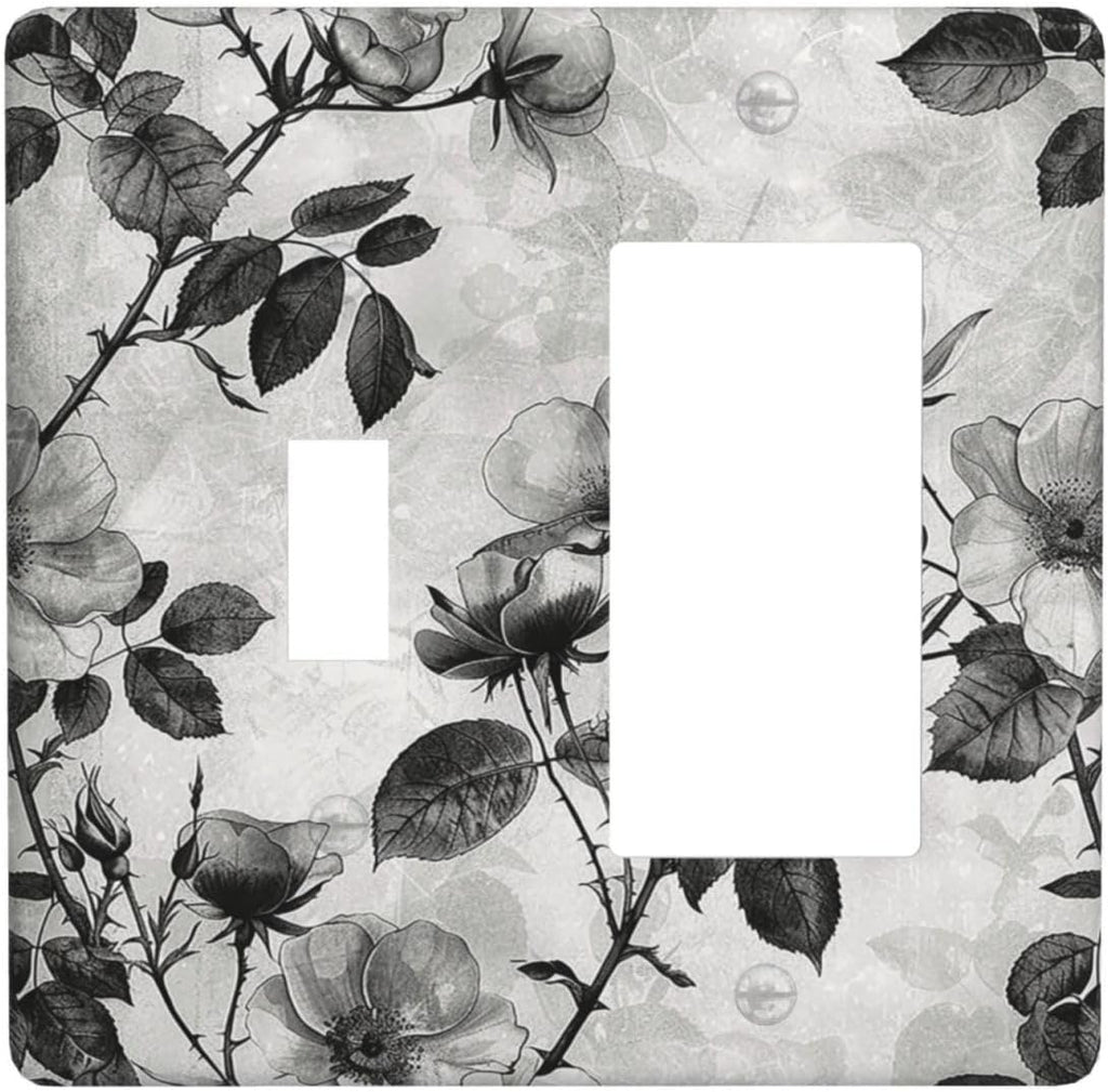 Outlet Covers Black Breezy Watercolor Garden Floral 1 Toggle 1 Rocker Combination Decorative Wall Plate Electrical Switch Plates Light Switch Cover Plate for Bedroom Home Decor