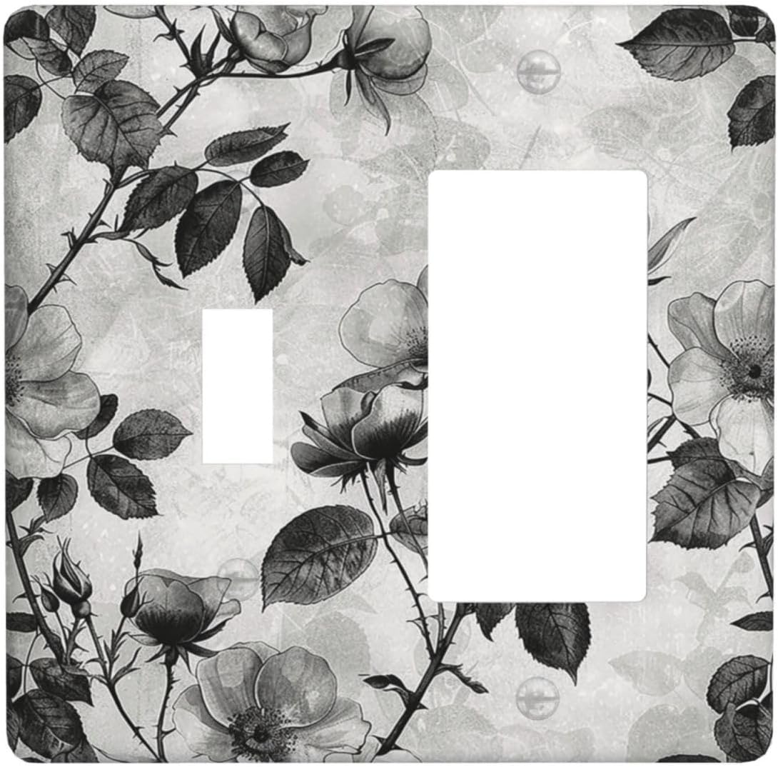 Outlet Covers Black Breezy Watercolor Garden Floral 1 Toggle 1 Rocker Combination Decorative Wall Plate Electrical Switch Plates Light Switch Cover Plate for Bedroom Home Decor