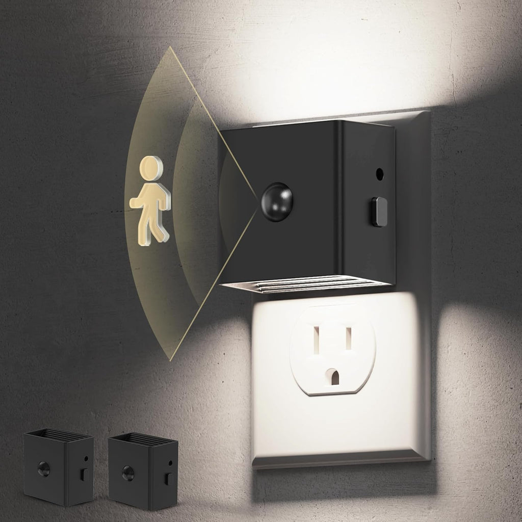 L LOHAS LED Motion Sensor Night Light, [2-Pack] Motion Activated Night Light, Motion Sensor and Dusk to Dawn Sensor, Brightness Adjustable, 5000K Daylight White Nightlight for Bathroom Hallway Kitchen