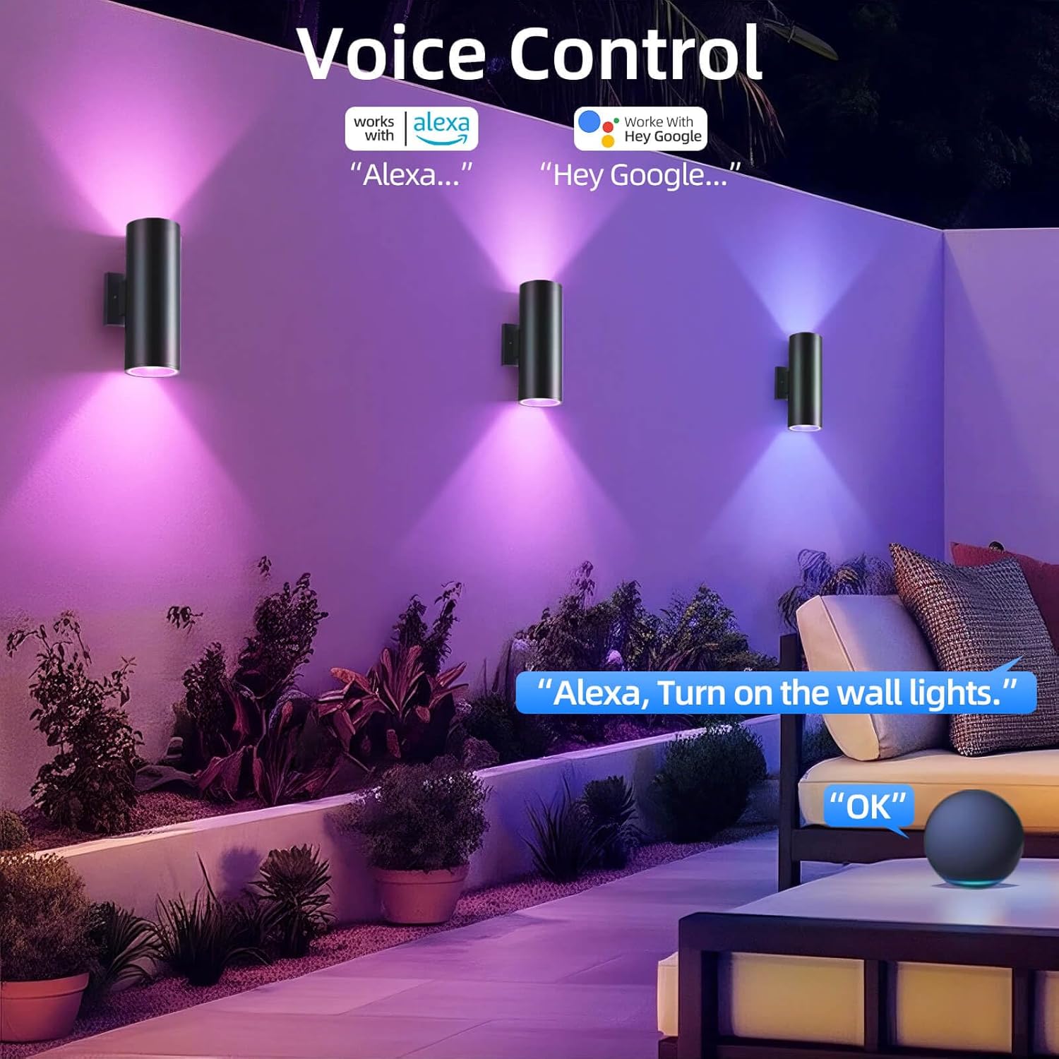 SHIMR Modern Outdoor Wall Lights Color Changing, RGBCW Smart Outdoor Lights Ambiance Sconce with Remote Control, Black Aluminum Exterior Lighting Fixtures Up and Down Lights [ETL Listed]