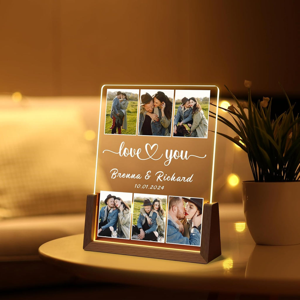 Personalized Birthday Christmas Gifts For Boyfriend Girlfriend Him Her Husband Wife, Custom Light Up Photo Frame Acrylic Plaque With Picture Name, Unique Anniversary Couple Gifts For Women Men