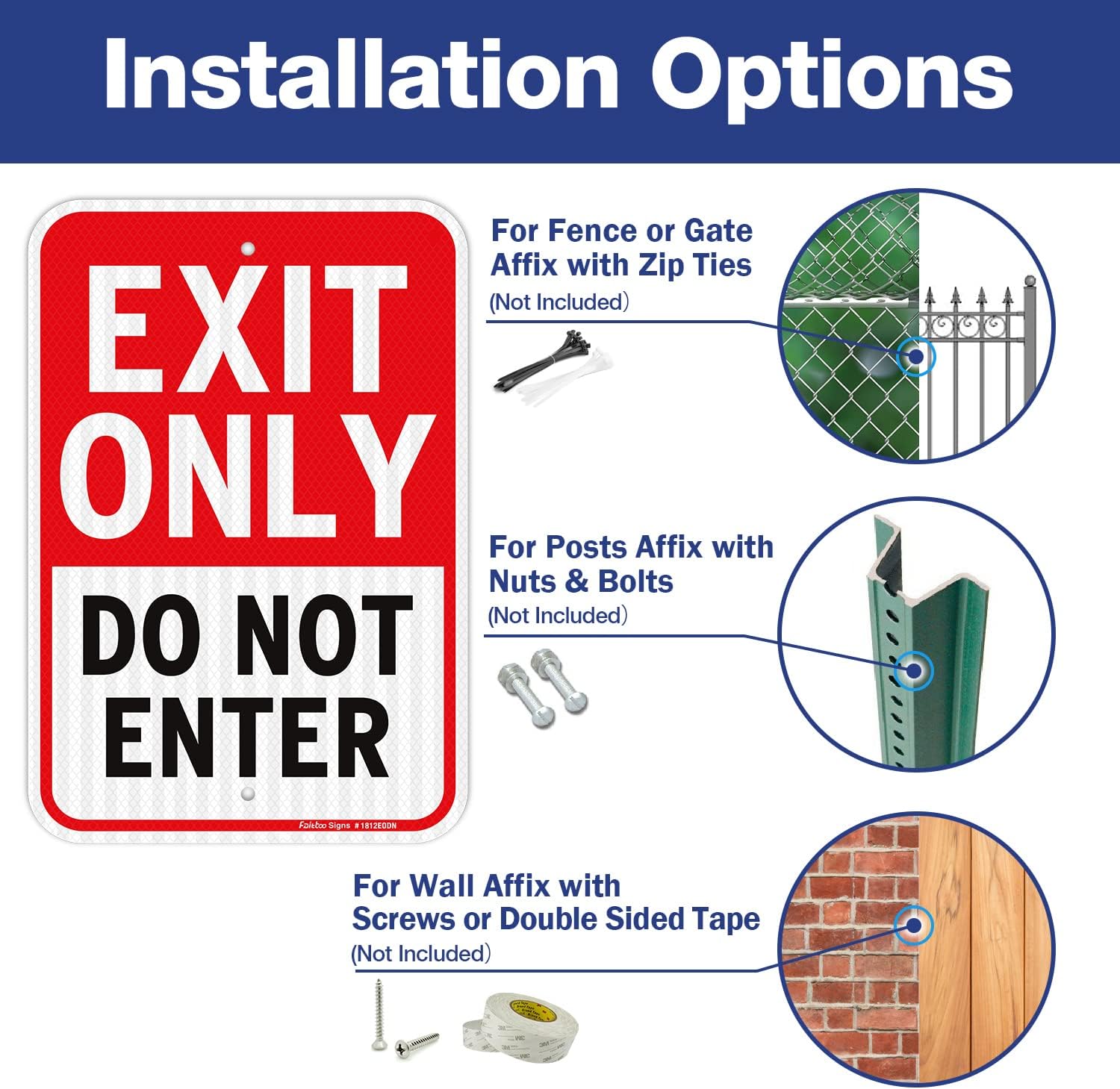 Faittoo Exit Only Do Not Enter Sign, 18 x 12 Inches Engineer Grade Reflective Aluminum Sign, UV Protected, Weather/Fade Resistant, Easy to Install and Read, Indoor/Outdoors Use