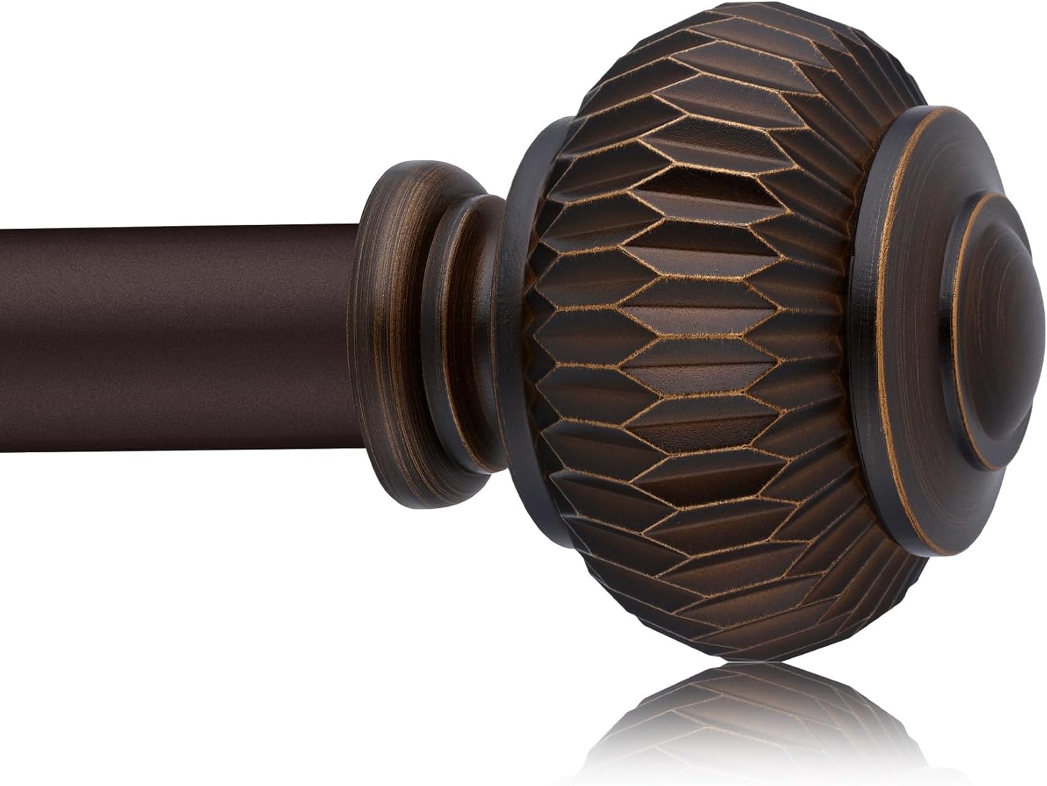 Bronze Curtain Rods for Windows 48 to 84 Inches, 1 Inch Adjustable Heavy Duty, Lantern Ball Finials, Window Treatment Single Rod Set