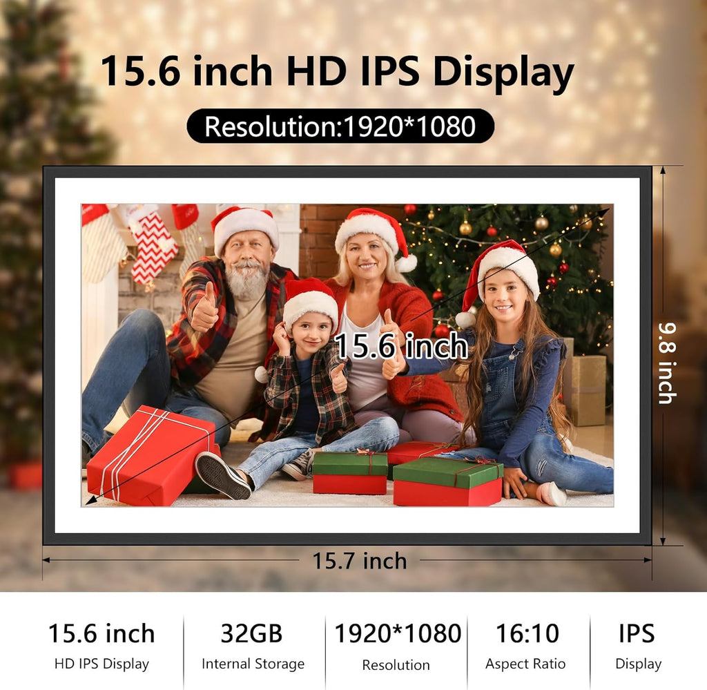 SSAWIFIFRAME Digital Picture Frame 15.6 inch Large 32GB WiFi Digital Photo Frame, Easy to Share Photos and Videos via Free App, IPS Touch Screen, Auto-Rotate, Send 50 Photos one time no Limit