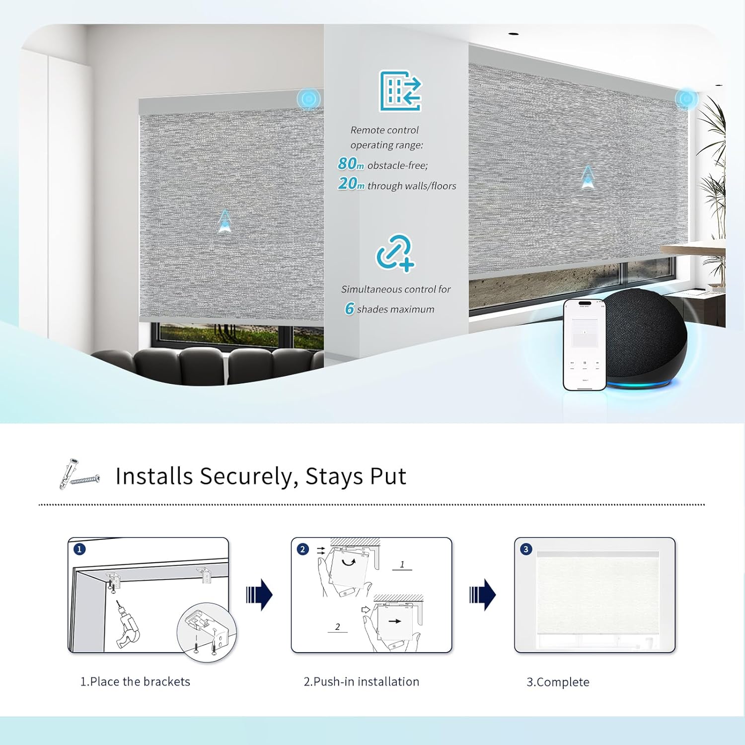 Motorized Blinds with Remote Custom Size Blackout Smart Roller Shades Compatible with Alexa Google, Electric Blinds for Windows