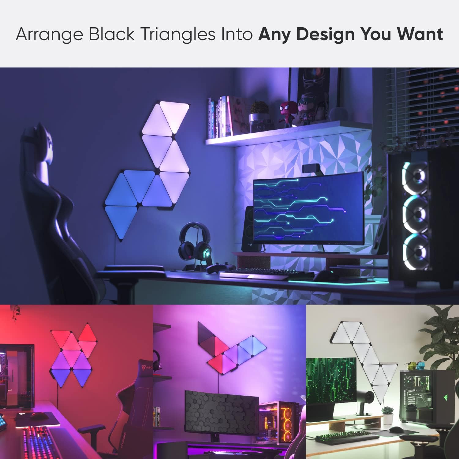 Nanoleaf Shapes WiFi and Thread Smart RGBW 16M+ Color LED Dimmable Gaming and Home Decor Wall Lights Smarter Kit
