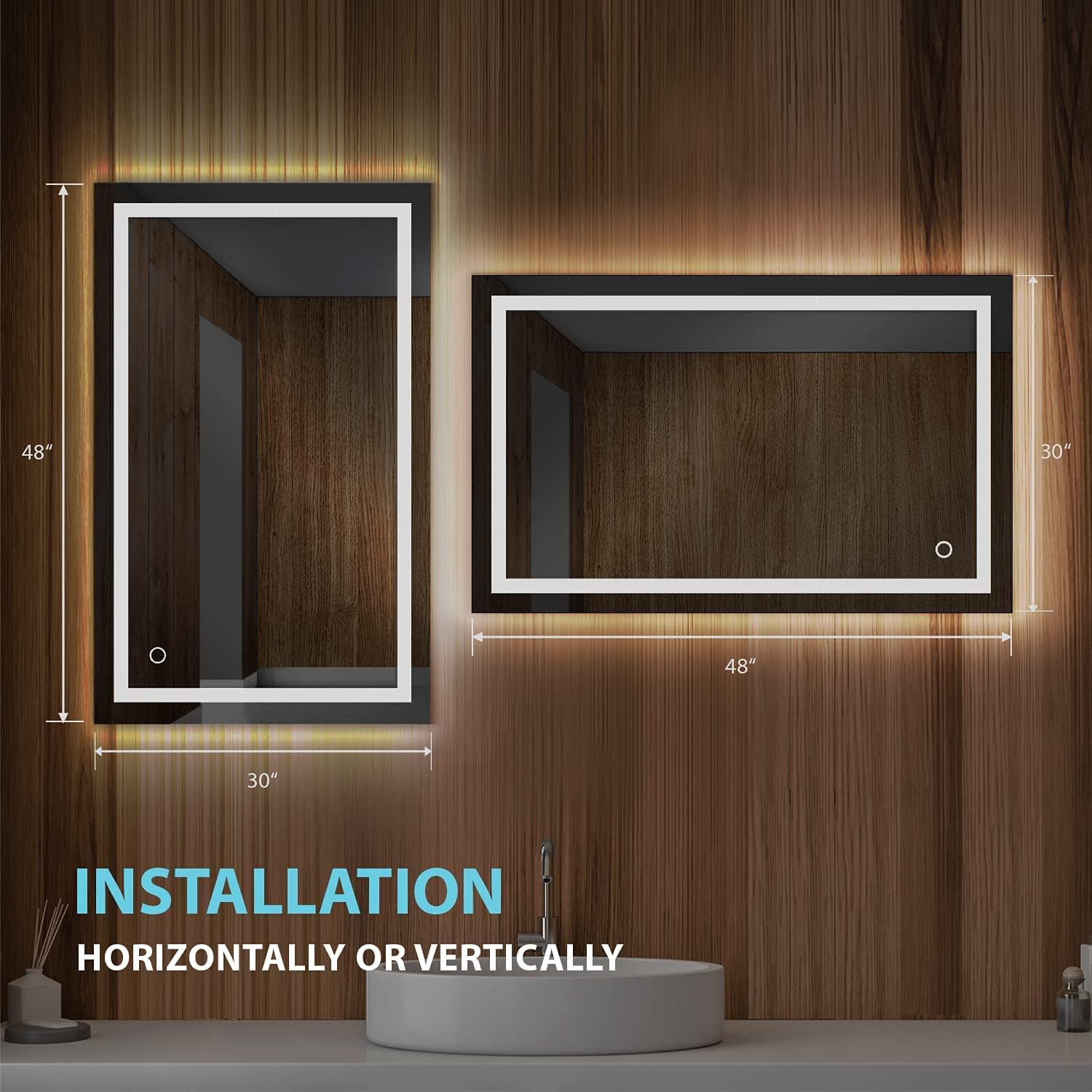 Blossom 48X30 LED Bathroom Mirror with Lights, Anti-Fog, Dimmable, Backlit & Front Lit, Lighted Bathroom Vanity Mirror for Wall, Memory Function, Waterproof, Tempered Glass, Smart Vanity Makeup Mirror