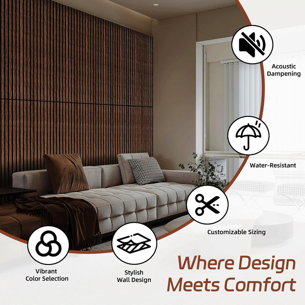 Wood Wall Panels, 45.3" x 23.6" Acoustic Panels for Wall and Ceiling, 3D Fluted Sound Absorbing Panel for Interior Wall Decor Noise Reduction (4Pcs-Dark Walnut)