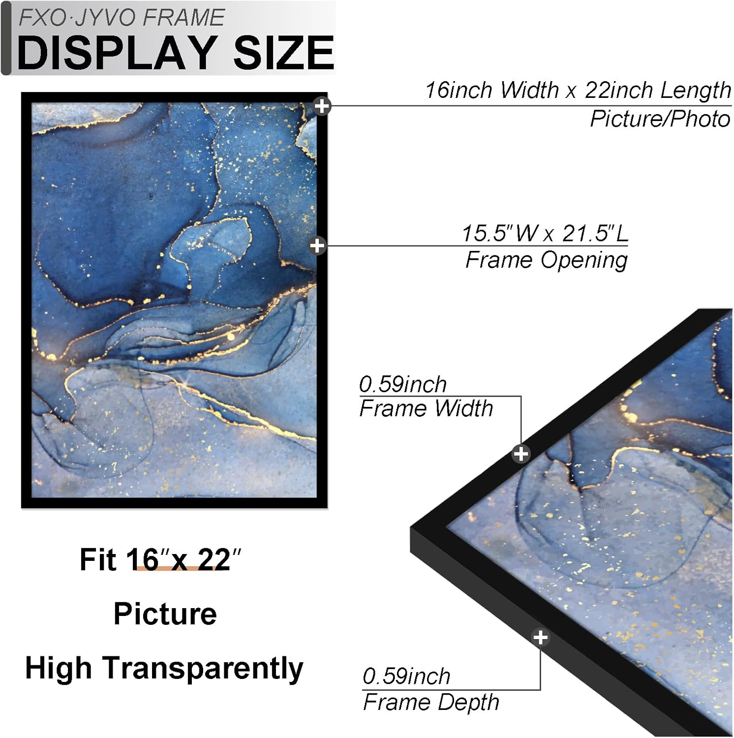 16x22 Picture Frame Set of 3, Black Frame for 16 x 22 Inch Picture Poster Photo, Light Weight and High Transparent 16 by 22 Frame for Wall - 3 Pack/Black/16 x22