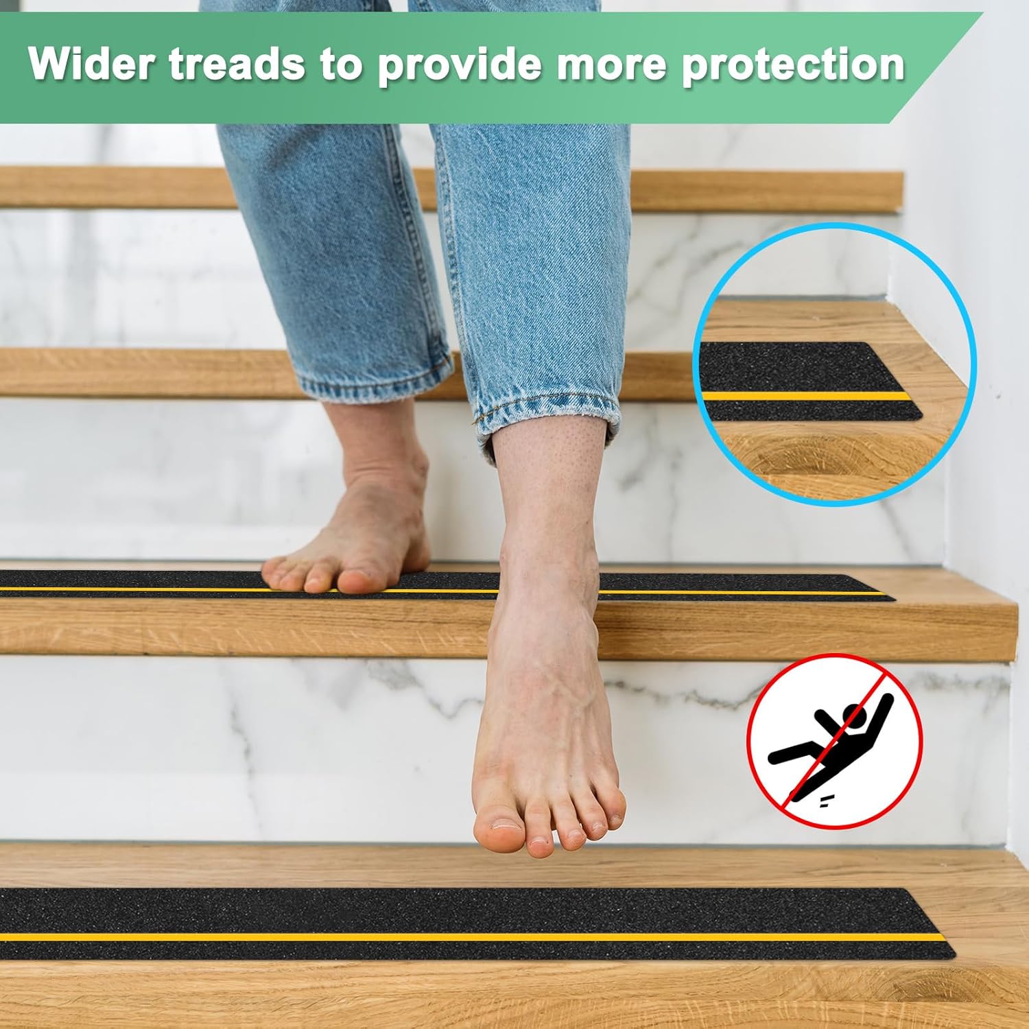 5-Pack Anti Slip Traction Tape 24" x 6" Best Grip Tape Grit with 12mm/0.47" Glow in Dark Stripe High Traction Friction Abrasive Adhesive for Indoor/Outdoor Stairs[Black+Yellow]