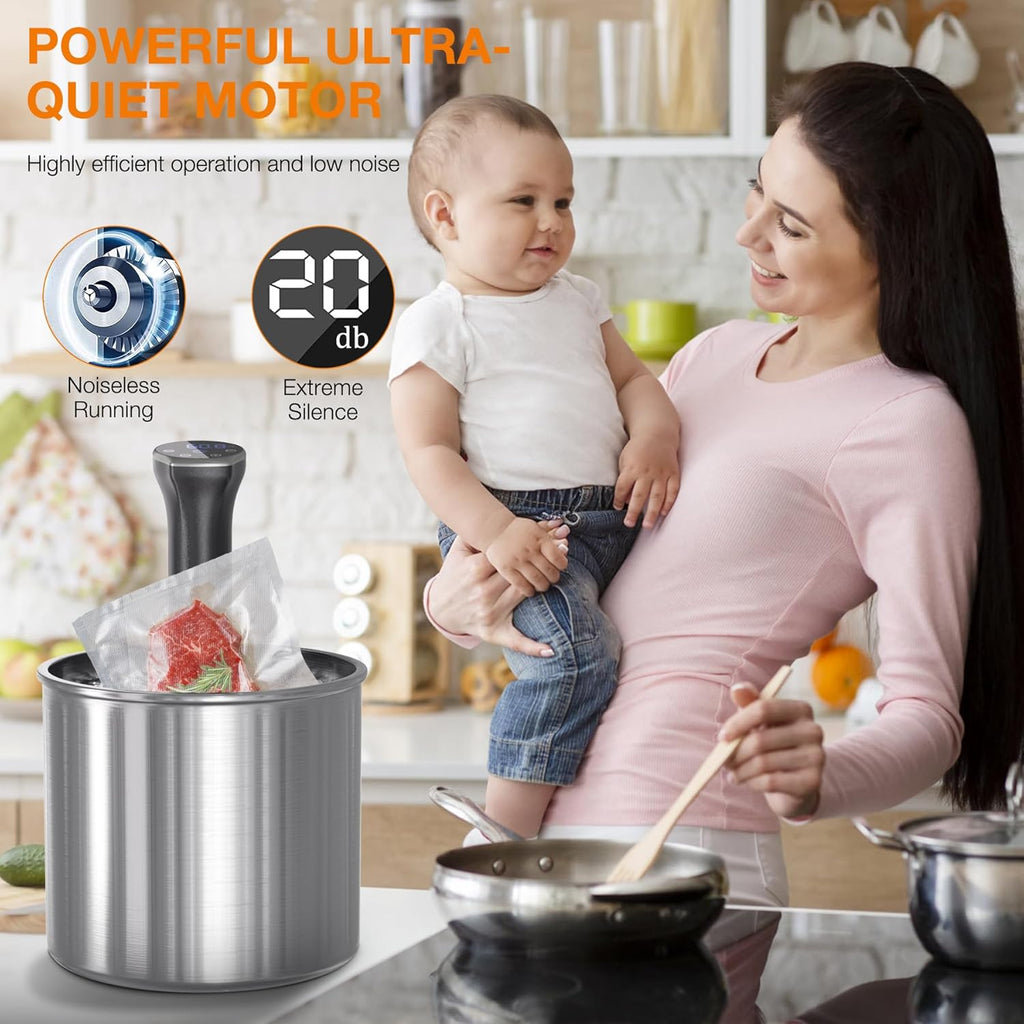 Sous Vide Machine 1100W Upgraded Sous Vide Cooker Ultra-quiet Working Sous Vide Cooker Immersion Circulator, Touch Control, Accurate Temperature, Digital Timer, IPX7 Waterproof