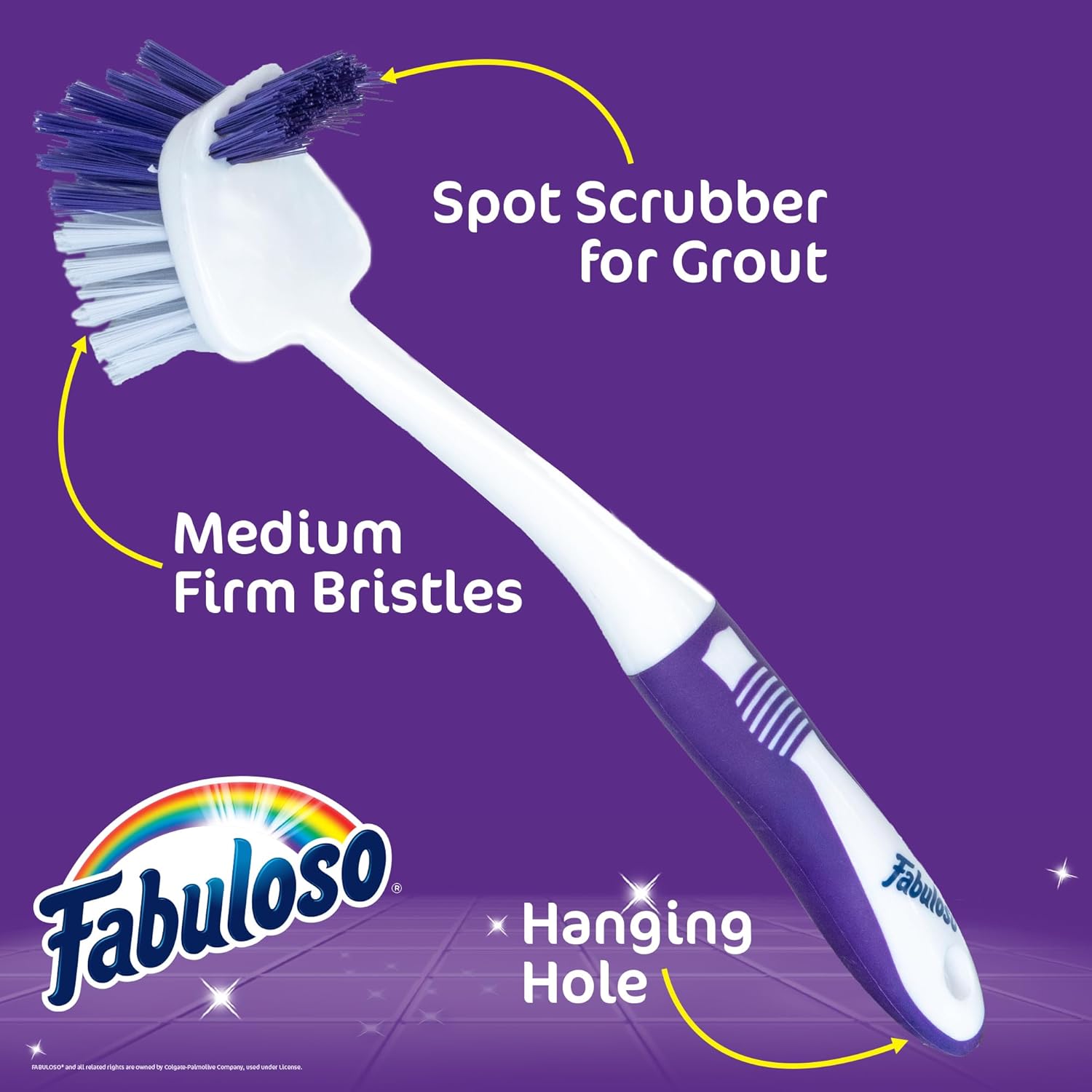 Fabuloso Tile Brush with Spot Scrubber – Bathroom Cleaning Brush with Medium Bristles, Shower Scrubber, and Hanging Hole