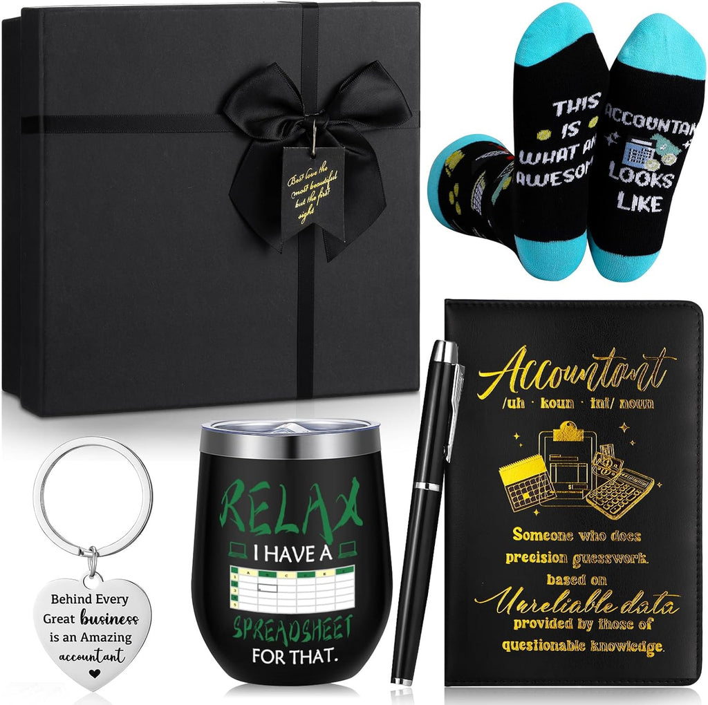 6 Pcs Accountant Appreciation Gifts for Men Accountant Thank You Gifts 12 oz Stainless Steel Cup Socks Keychain Pen Notebook Box for Accounting Coworkers CPA Auditors Finance Professionals
