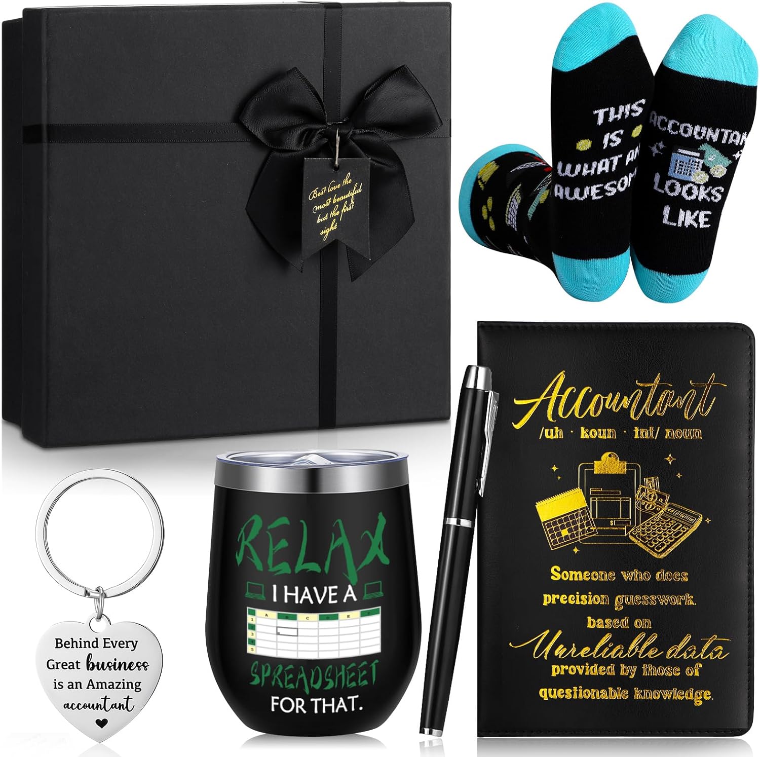 6 Pcs Accountant Appreciation Gifts for Men Accountant Thank You Gifts 12 oz Stainless Steel Cup Socks Keychain Pen Notebook Box for Accounting Coworkers CPA Auditors Finance Professionals
