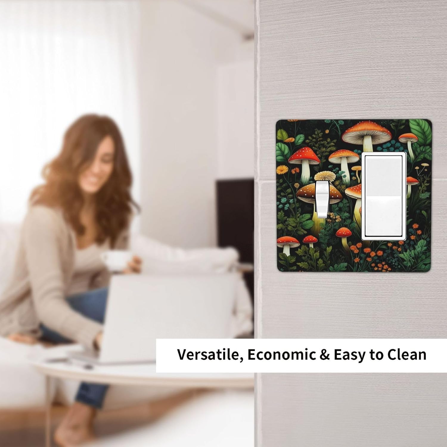 Decorative Outlet Covers Boho Red Mushroom Green Leaf Plants Floral 2 Gang 1 Gang Wall Plate Cover Single Toggle Rocker Combo Light Switch Plate Covers Jumbo Switch Cover Plate