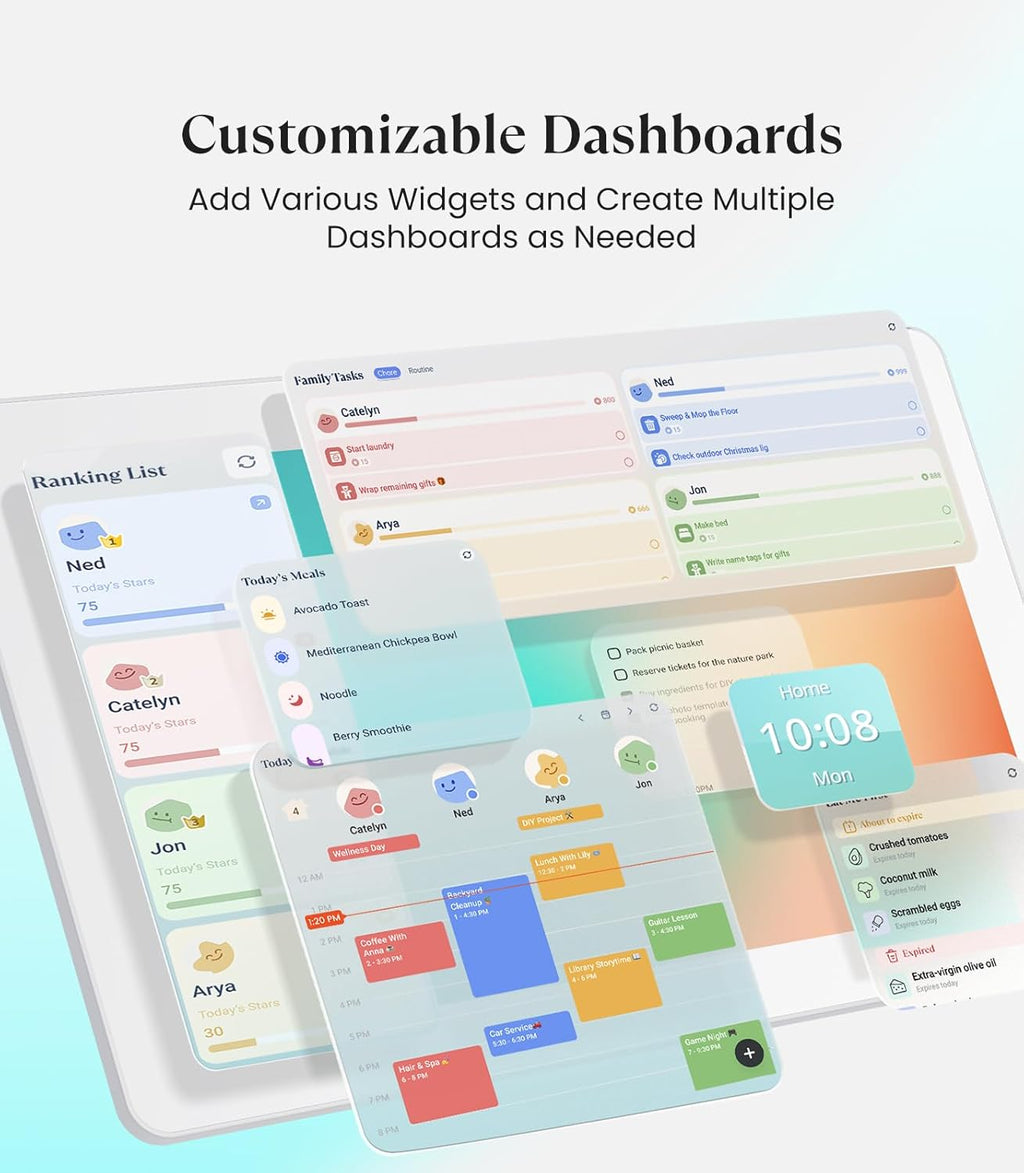 Cozyla Digital Calendar+ 2: 15.6'' Wall Planner Touch Screen Chore Chart Customize Dashboard Smart Electronic Calendar for Family Schedules Meal Planner Support App Store with Stand White