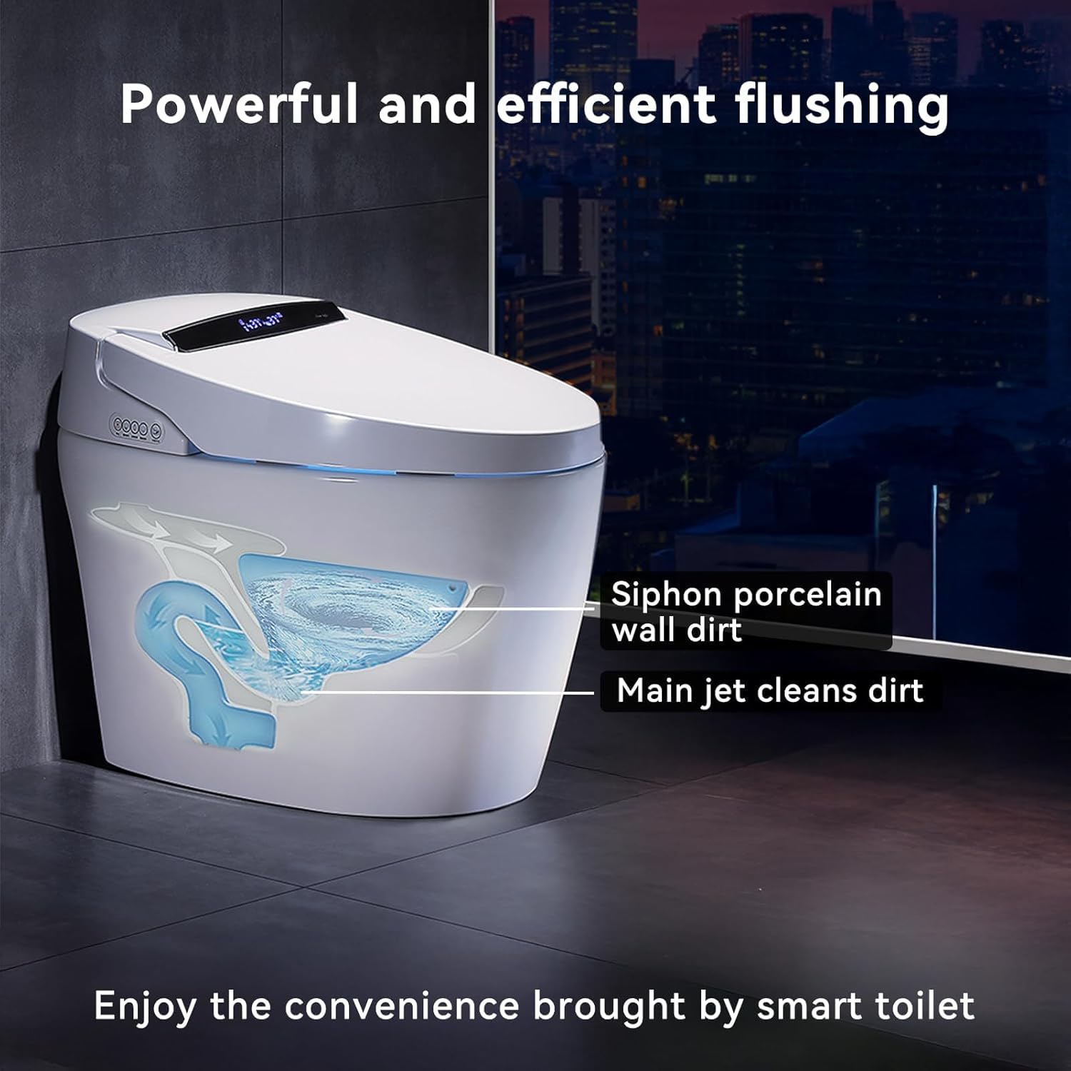 Smart Toilet with Built-in Bidet, Tankless Toilets for Bathroom, Instant Warm Water Sprayer and Dryer, Heated Seat toilet with LED Display