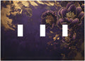 Decorative Purple Peony Gold Leaf Flowers Floral 3 Gang Wall Plate Oversized Triple Toggle Switch Cover Plate Jumbo Electrical Face Plate for Bedroom Decor
