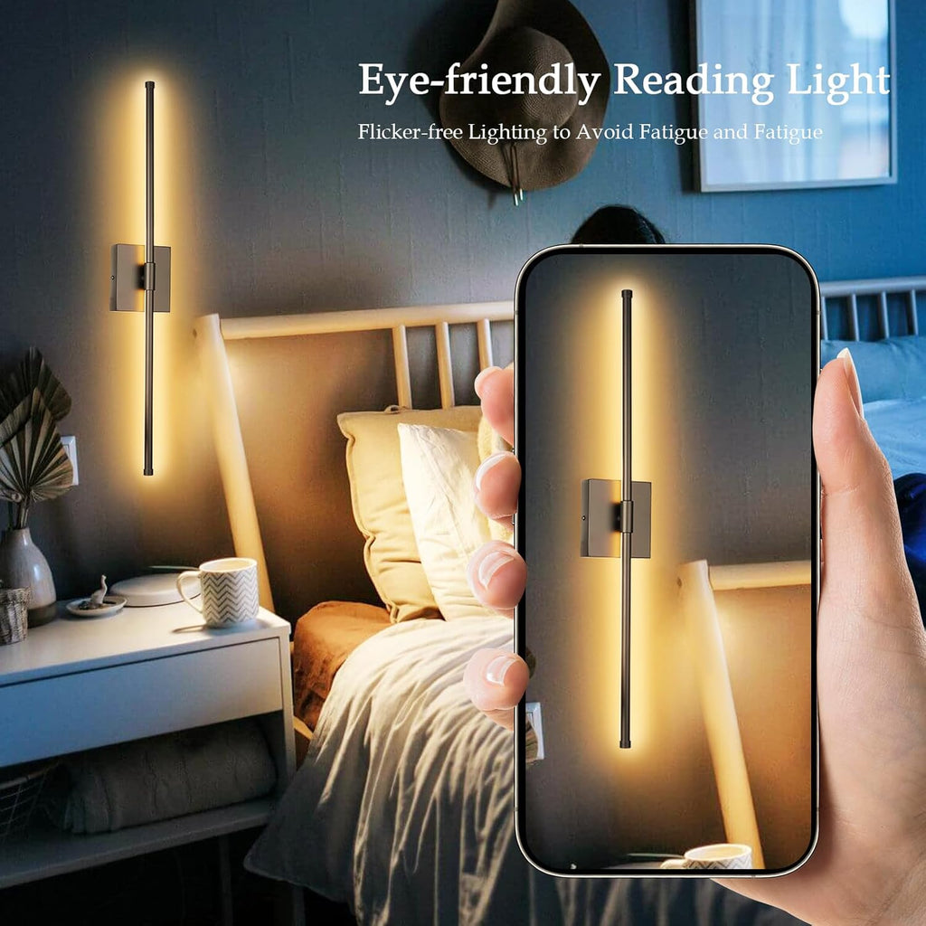 LED Wall Sconces with Remote Control, Dimmable Wall Sconces Set of Two, 5 Colors 3000K-6500K & Dimmable, Hardwire Wall Light with Timer & Night Light, LED Black Wall Lamps for Living Room, Bedroom