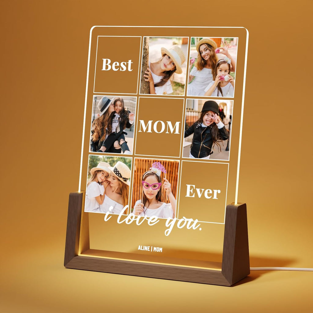 Photo Decorative Plaque Personalized Mom Gift for Mothers Day from Daughter Son Kids, Customized for Wife from Husband, Best Mom Ever