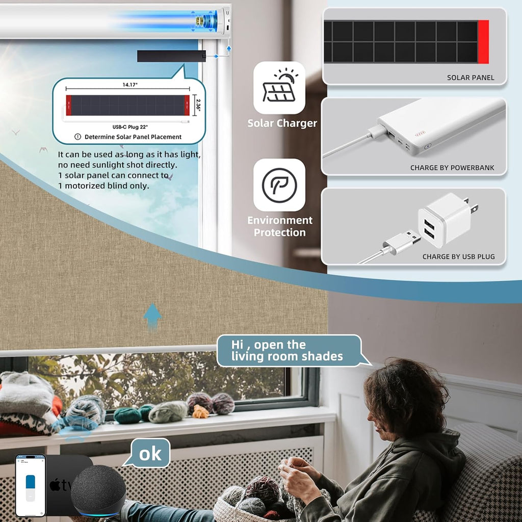 SmartWings Motorized Blinds Smart Blinds Remote Control Dual-Sided Blackout Shade Work with Apple Homekit Thread Z-Wave Alexa Smart Roller Shade Blackout Customized 16"-110" W (Bouvardia Light Brown)