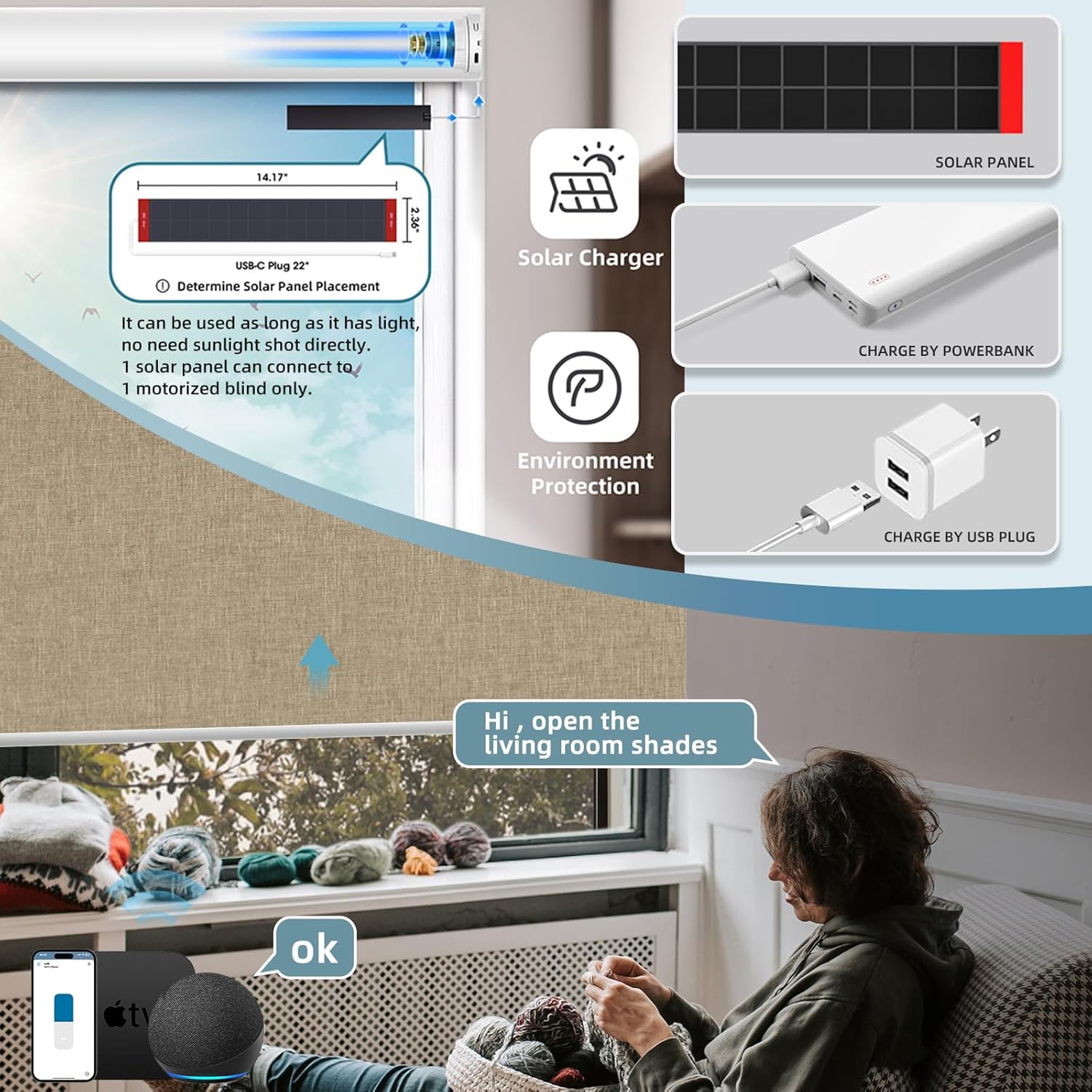 SmartWings Motorized Blinds Smart Blinds Remote Control Dual-Sided Blackout Shade Work with Apple Homekit Thread Z-Wave Alexa Smart Roller Shade Blackout Customized 16"-110" W (Bouvardia Light Brown)