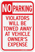 GicnKeuz Large No Parking Signs,18x12 Inches Violators Will Be Towed Away at Vehicle Owner's Expense Signs, Engineer Grade Reflective Aluminum, Fade Resistant,Indoor or Outdoor Use