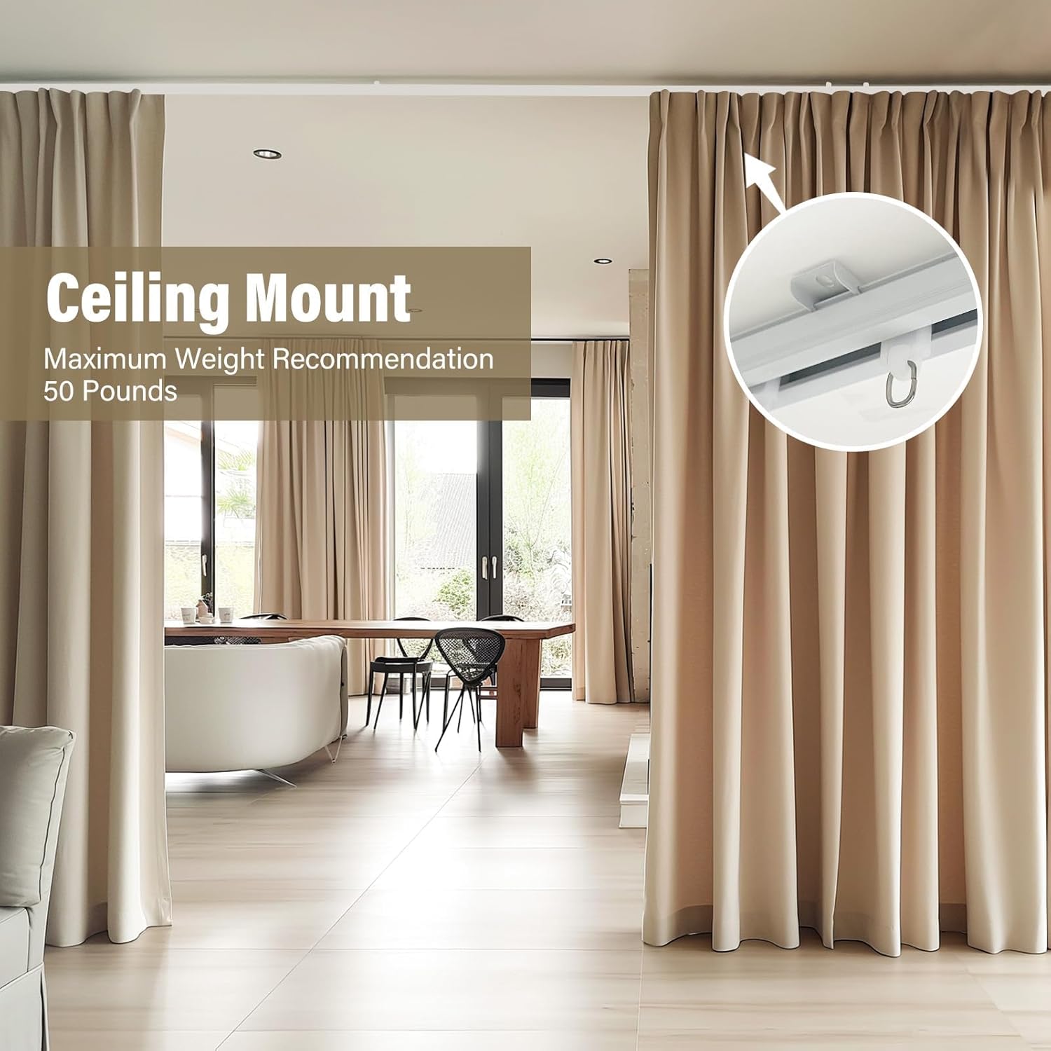 Ceiling Curtain Tracks,Curtain Track Wall Mount,Track Curtains Rod Ceilings Mount Heavy Duty Ceiling Tracks for Curtains Room Divider Rod with Hooks,White 3-12ft