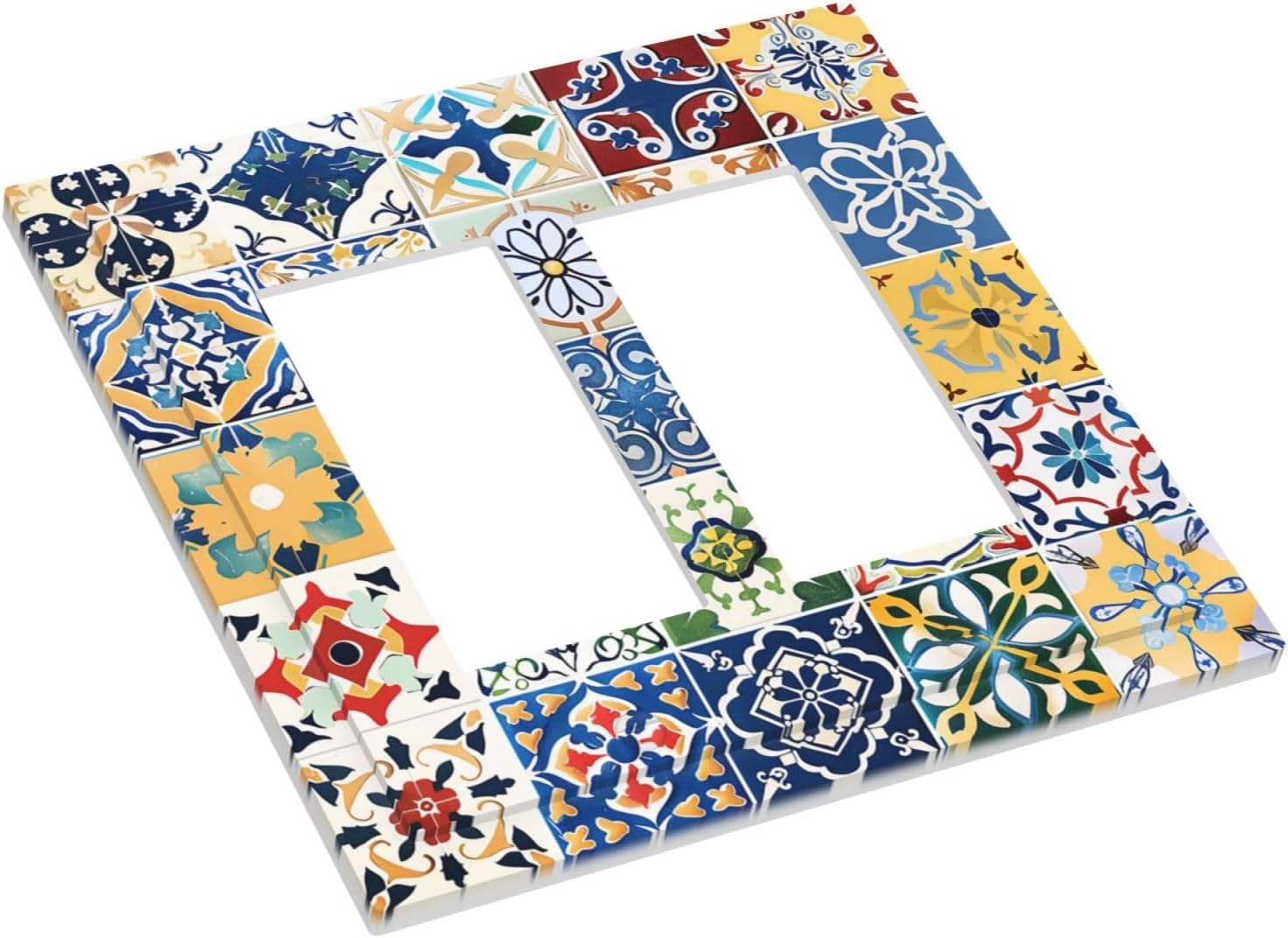 Decorative Outlet Covers Moroccan Traditional Mexican Talavera Til 2 Gang Double GFCI Rocker Electrical Wall Panels Light Switch Cover Plate for Kitchen Home Decor