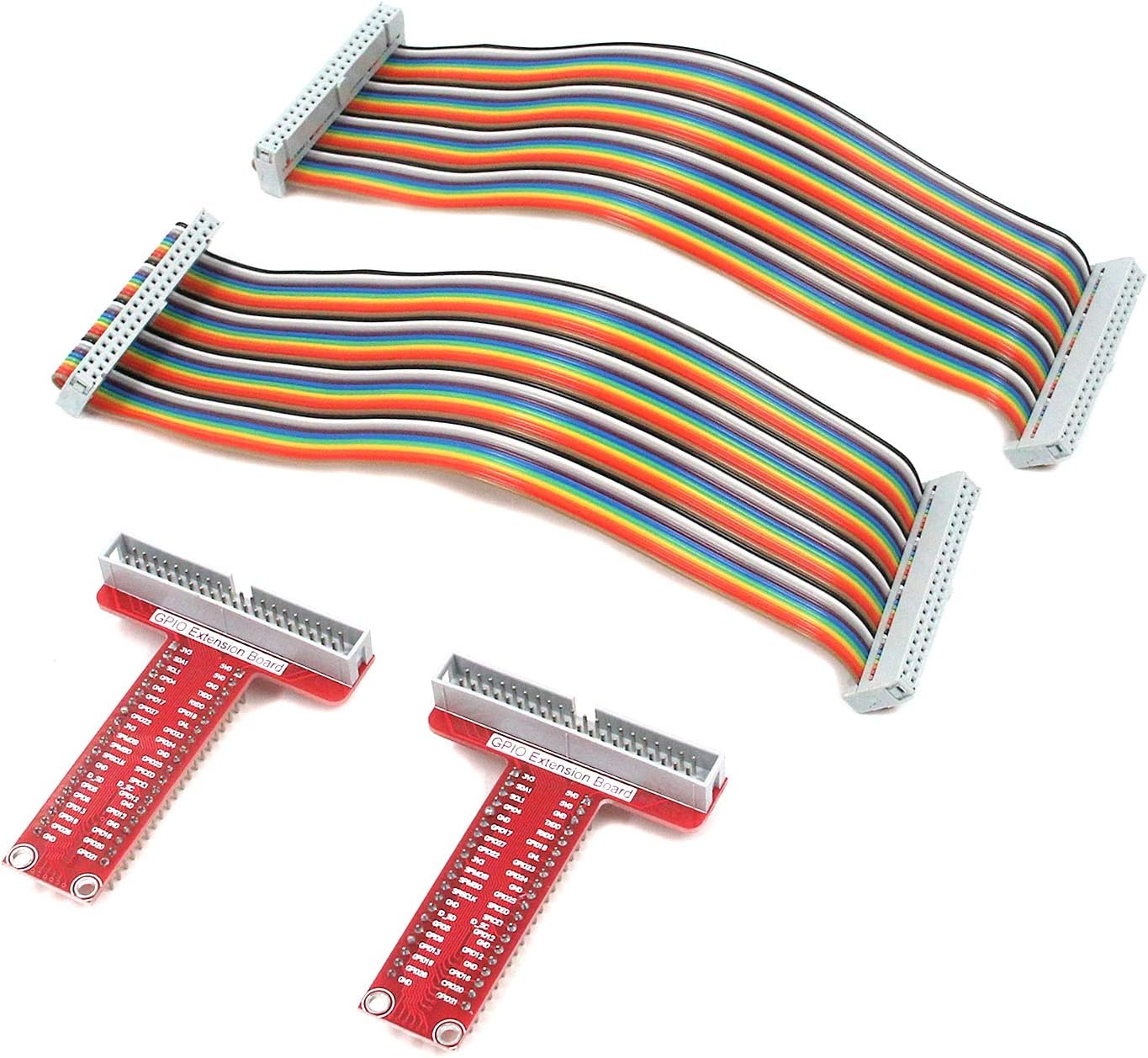 Quluxe 2 Set RPi GPIO Breakout Expansion Board + Ribbon Cable + Assembled T Type GPIO Adapter FC40 40pin Flat Ribbon Cable for Raspberry Pi B+ Kit