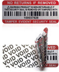 Tamper Evident Proof Barcode Stickers with Individual Serial Number Security Warranty Void Sticker,Sealing Label for Package(120pcs 2x0.8in Red Matte Silver)