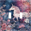 Decorative Switch Plate Covers Fantastic Pink Unicorn Wildflower Forest 2 Gang Double Toggle Light Switch Cover Plate Electrical Wall Plate Outlet Cover for Bedroom Kids room Decor