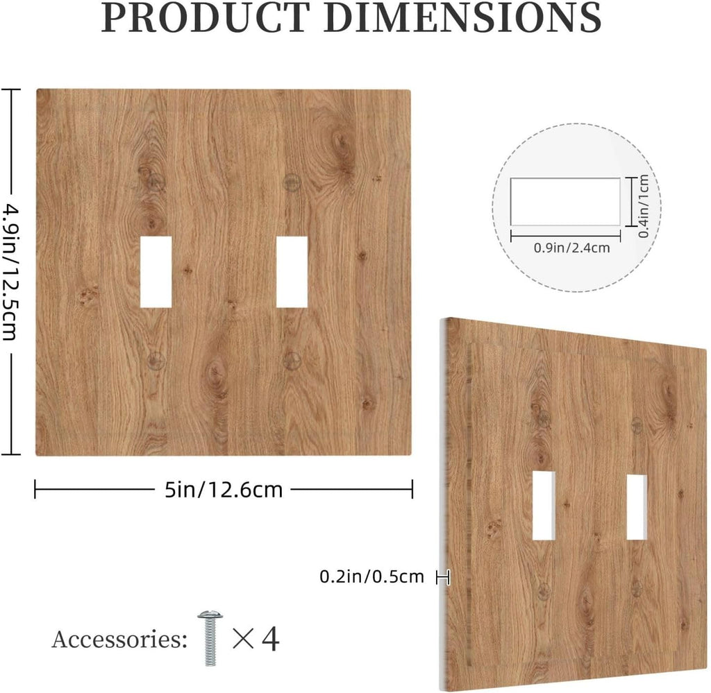 Decorative Switch Plates Vintage Rustic Wood Color Brown Wood Grain 2 Gang Double Toggle Wall Plate Outlet Light Switch Cover Electrical Faceplate for Farmhouse Cabin Decor