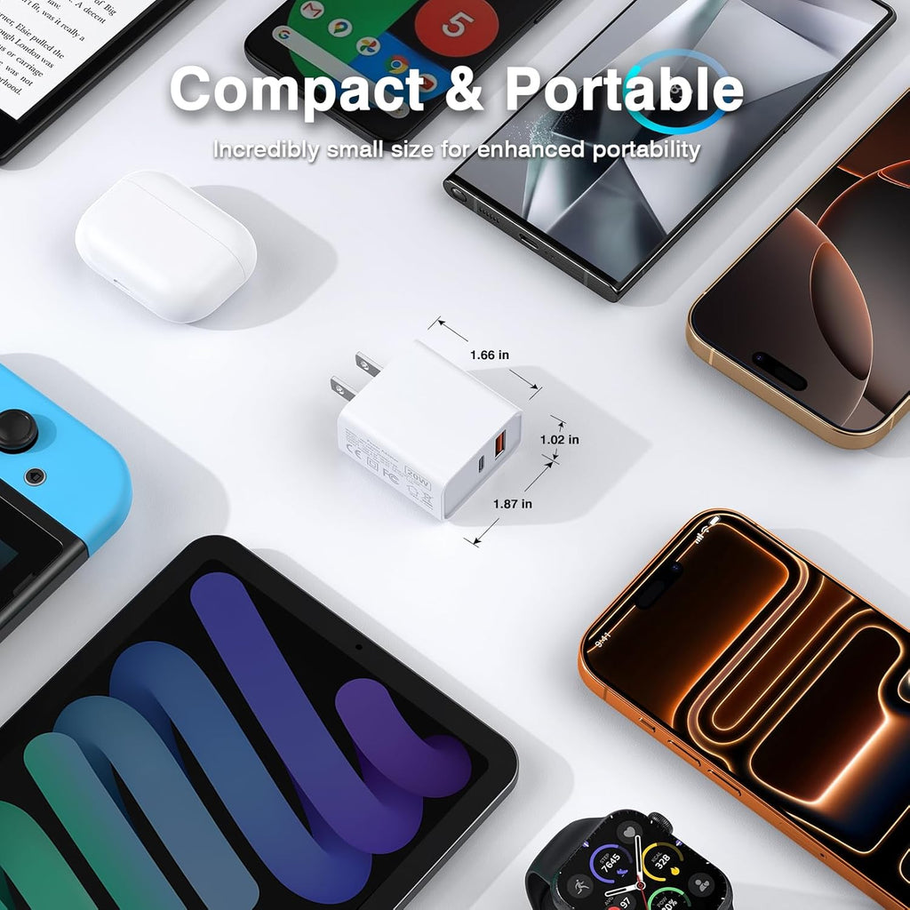 20W USB C Fast Charger, 3Pack Durable Dual Port PD 3.0 with USB A Wall Charger Block for iPhone, iPad Pro, AirPods Pro, Samsung Galaxy, Motorola, LG, Google Pixel Brick Plug Power Adapter(Green)
