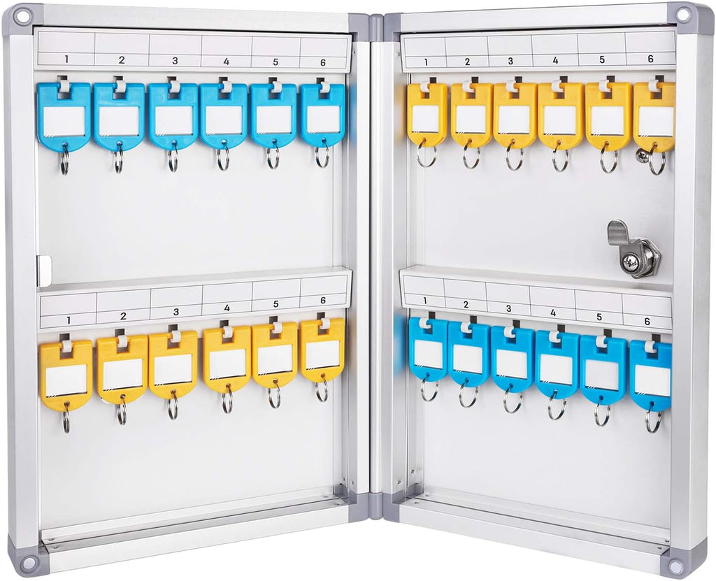 Amazon Basics 24-Key Position Cabinet Key lock Box, Silver, 12.5"D x 8.5"W x 2.45"H