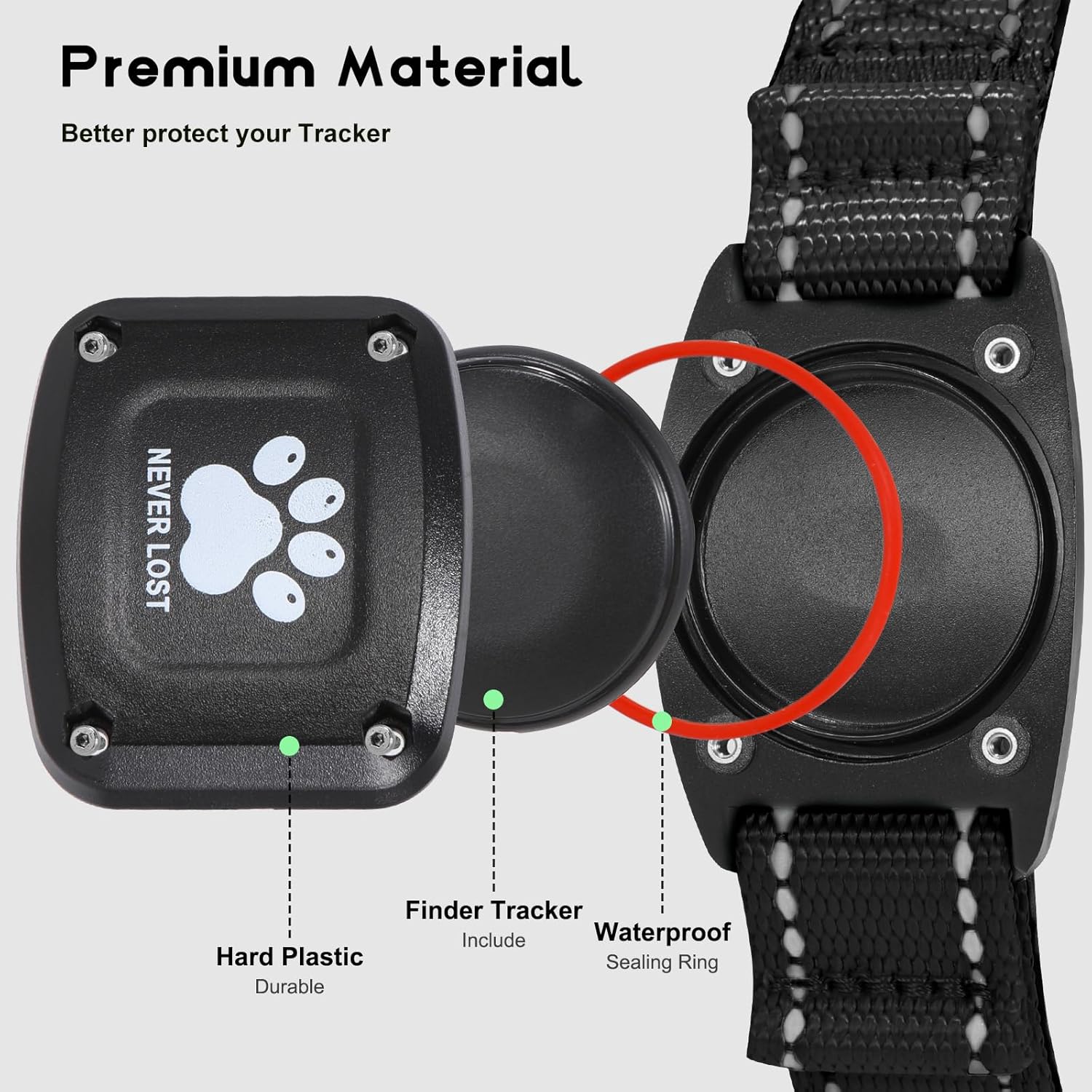 GPS Dog Collar Tracker 2-in-1,Reflective Waterproof Pet Collar,iOS-Only,No Monthly Fees,Unlimited Range,Ideal for Dog Tracking pet Tracker,for Small Medium Large Dogs(L (16.6"-24"), Black)