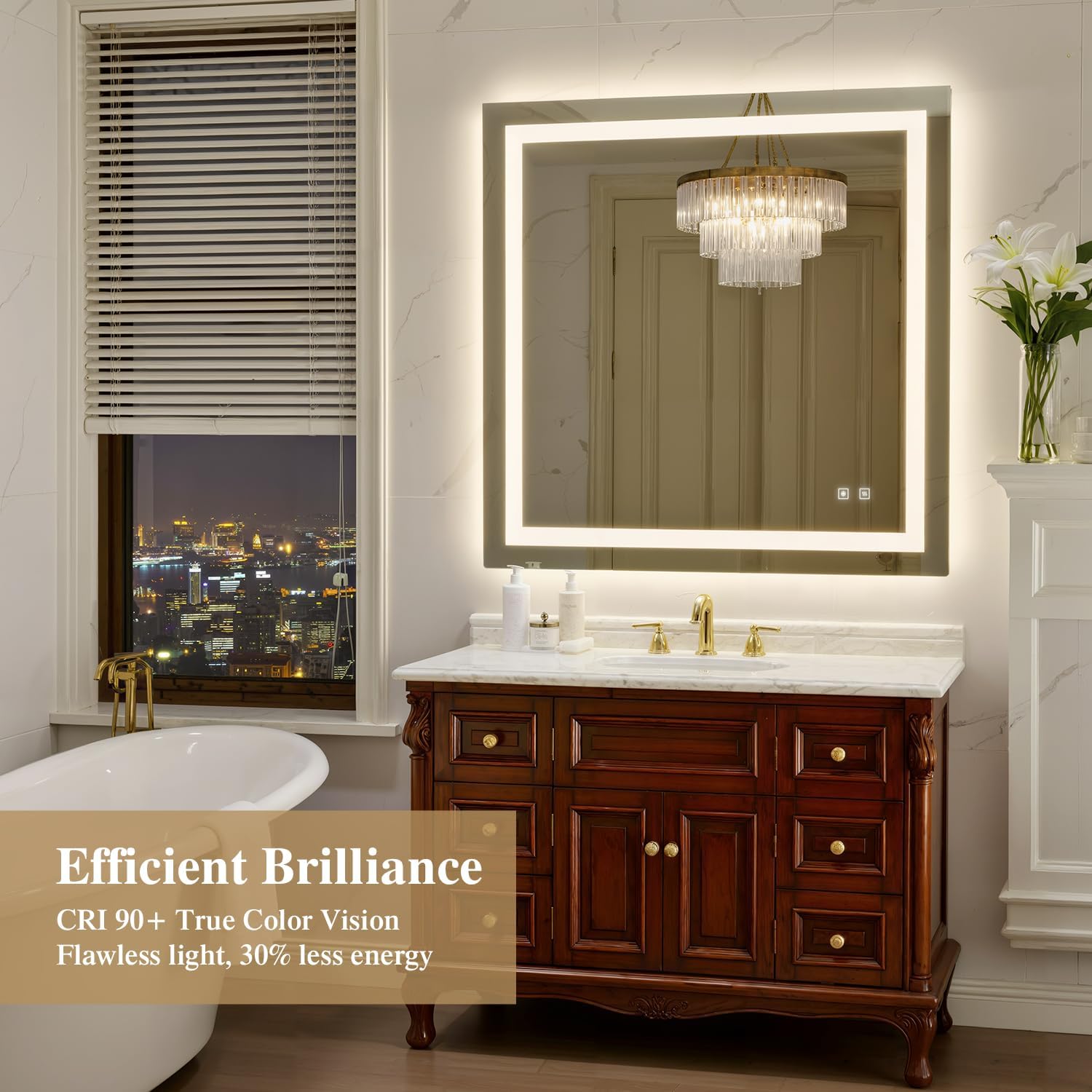 36X36 Inch LED Bathroom Mirror with Lights, Frontlit+ Backlit Bathroom Vanity Mirror for Wall, Ultra-Clear Tempered Glass, Shatter-Proof, Anti-Fog and Memory Function, ETL Listed