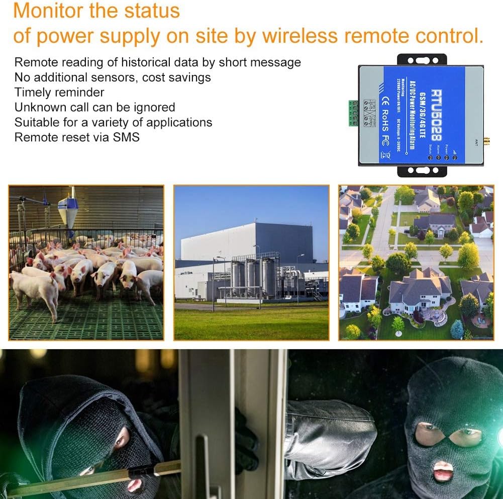 RTU5028 GSM Power Voltage Status Monitoring Alarm, Connection Remote Controling, Power Failure/Recover Alert 100-240V(US)