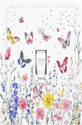 Decorative Light Switch Cover Watercolor Floral Butterfly Colorful Wildflower 1 Gang Single Toggle Device Electrical Faceplate Switchplates Decorator Outlet Wall Plate For Bed Room Decor