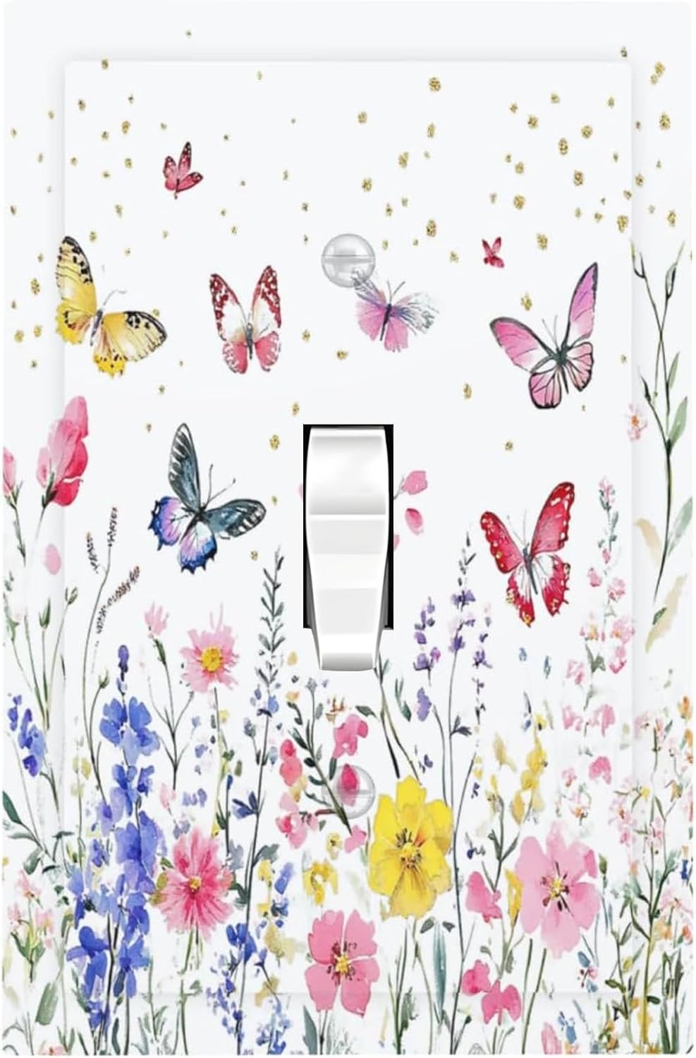 Decorative Light Switch Cover Watercolor Floral Butterfly Colorful Wildflower 1 Gang Single Toggle Device Electrical Faceplate Switchplates Decorator Outlet Wall Plate For Bed Room Decor