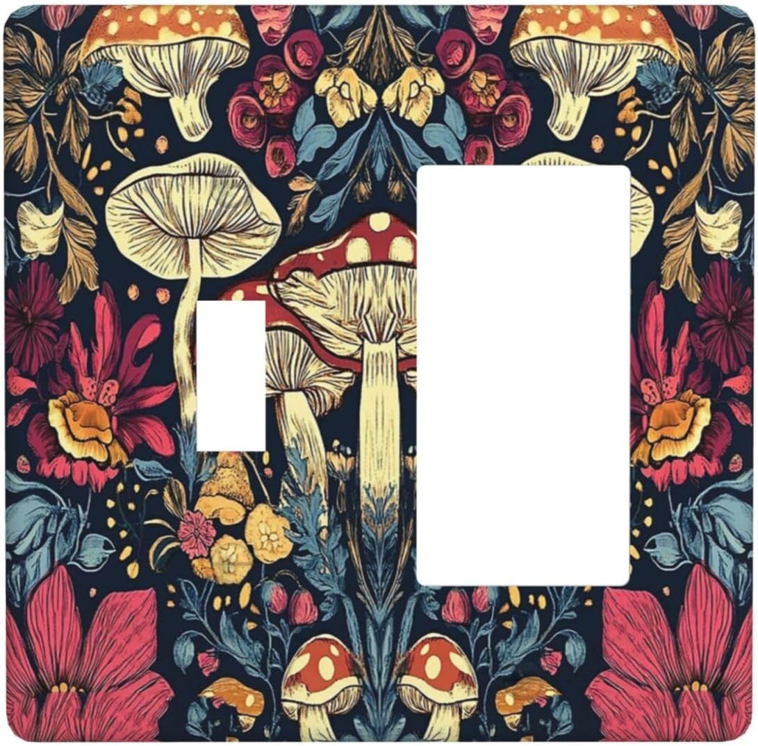 Outlet Covers Coloful Red Yellow Orange Magical Mushroom Forest 1 Toggle 1 Rocker Combo Light Switch Cover Plate Decorative Switch Plate Covers Electrical Wall Plate for Bedroom Home Decor