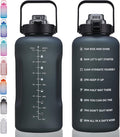 64oz,100oz,128oz Large Motivational Water Bottle with Time Marker, Leakproof & BPA Free Half Gallon Big Water Bottle with Straw Handle Tritan Frosted Water Jug for Gym,Fitness,Outdoor Sports
