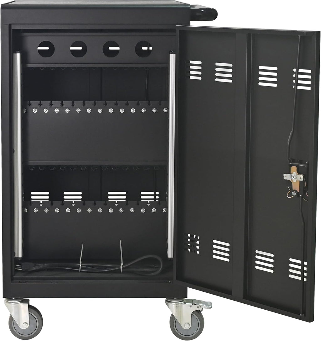 35 Bay Charging Cart for Laptops and Tablets Up to 16.3-inch, Mobile Charging Station with AC Outlets, Secure Storage and Cable Management, Mobile Charging Cabinet for Ipads, Chromebooks, Black