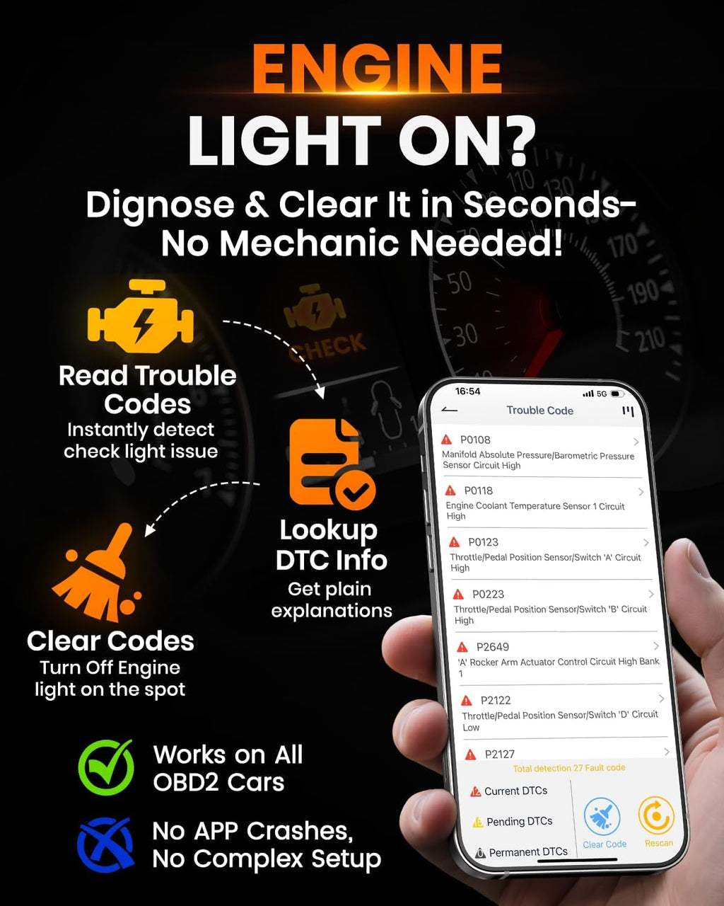 ANCEL BD310 OBD2 Scanner & Engine Code Reader - Advanced Battery Test, Trip Analysis, Performance Test, Bluetooth Diagnostic Tool for Android & iPhone - Works for All 1996+ Vehicles