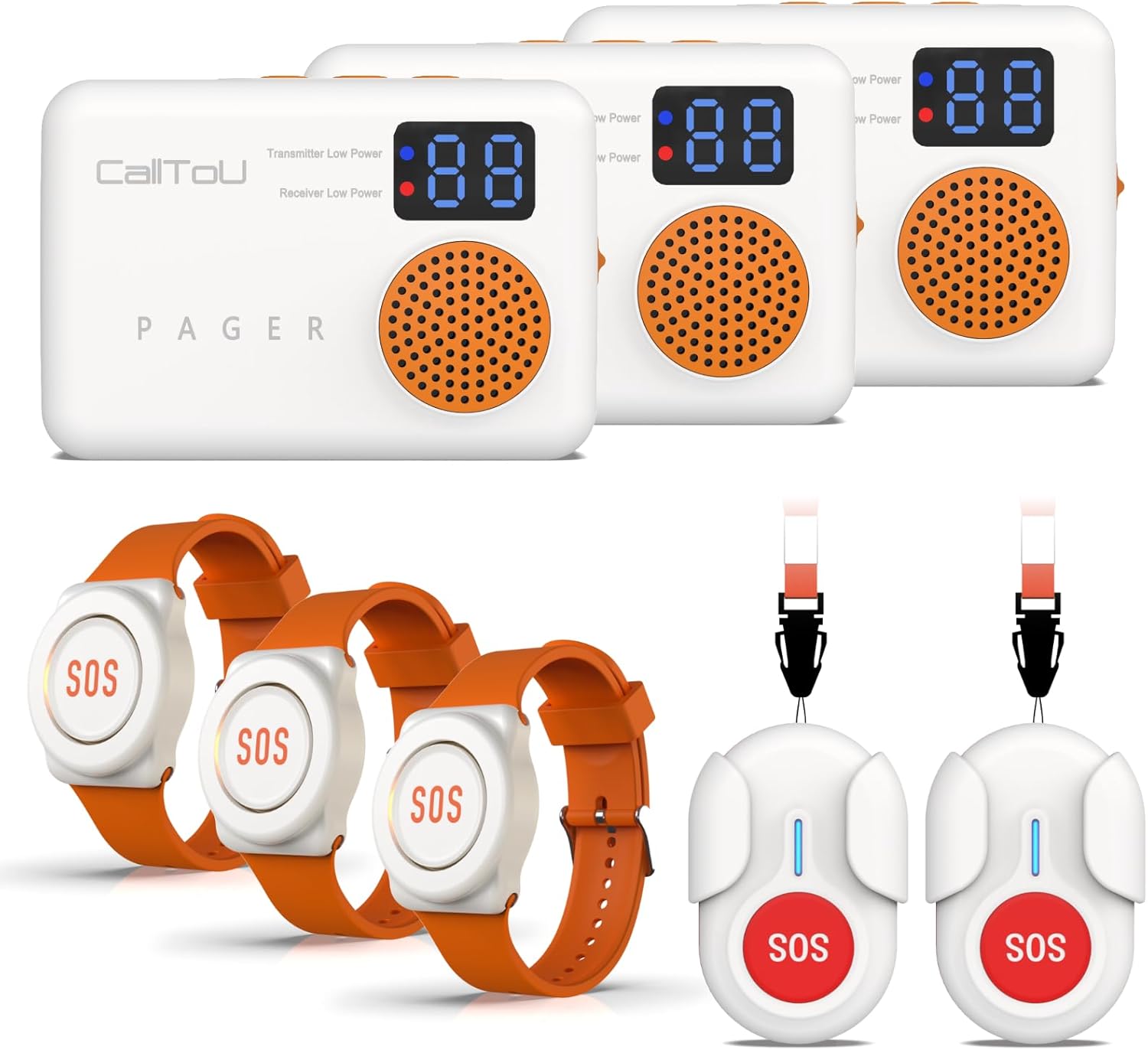 CallToU Wireless Caregiver Pager Portable Alarms for Elderly Wrist Call Button Caregiver Alert Paging System Vibrate Pager with Digital Display Nurse Call Bell Help Button, Alert Button for Seniors