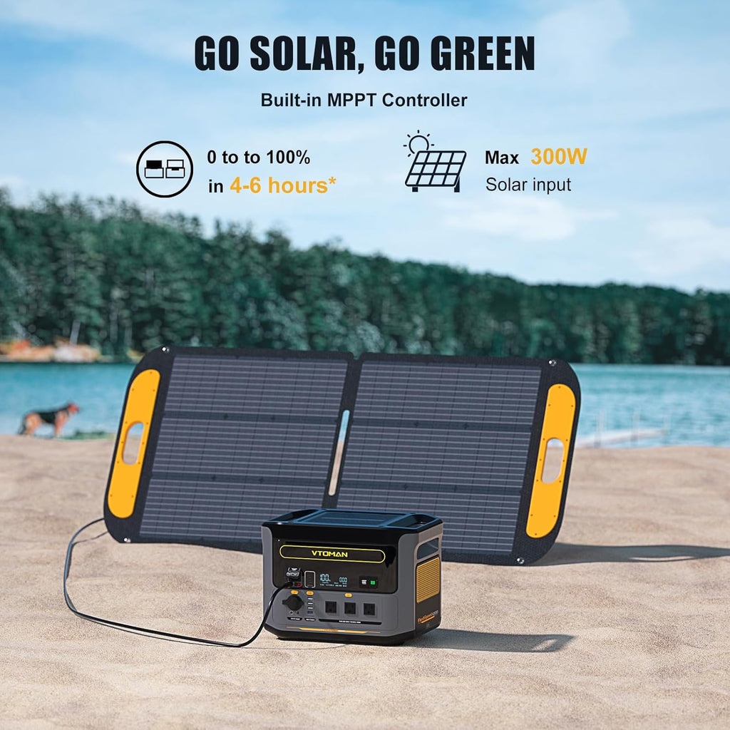 VTOMAN FlashSpeed 1000 Portable Power Station with 110W Solar Panel - 828Wh/1000W(2000W Peak) Solar Generator with LiFePO4 Battery, 100W USB-C, 60 Min Fast Charging 0-80% for Camping, Backup, RV