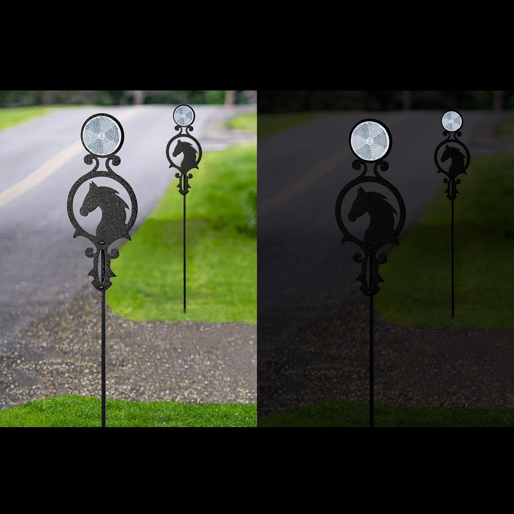 Touch of Class Pathways Reflective Driveway Marker Stake Set of Two for Outdoor Use | Horse Silhouette Design | Personalized Tall Reflector Set of 2 | Black Durable Finish