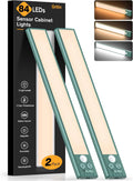 Gritin 10.2inch Under Cabinet Lighting Rechargeable -84 LED Super Bright,3-Color& 5 Level Brightness,4 Modes,Motion Sensor, Long Lasting- Easy Installation Magnetic Closet Lights -2 Pack-Green