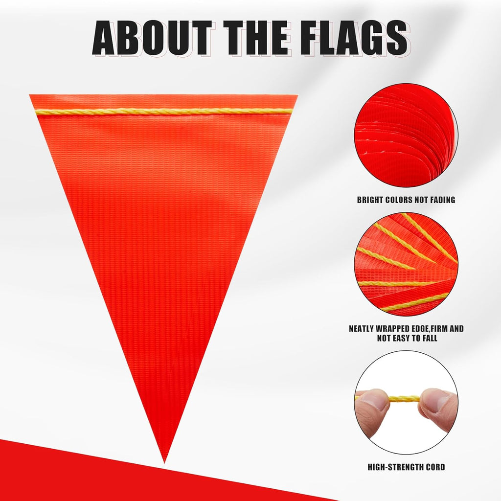 Safety Warning [Enhanced Density] Pennant Banner Flag Sign – 105FT OSHA High Visibility Triangle Signs for Construction Zones, Roadwork, and Hazard Areas(ORANGE FLAG+YELLOW STRING,80PCS,105FT)